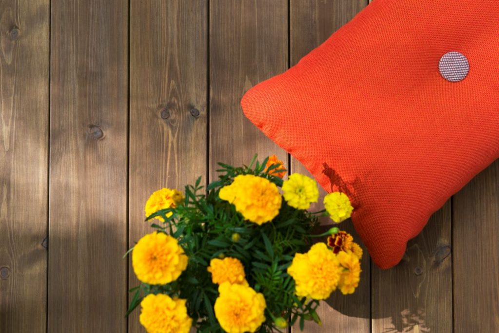 Demidekk Terass Röd Kudde Gul Blomma Demidekk Terass Röd Kudde Gul Blomma