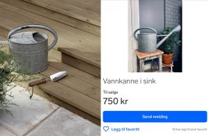 Finn annonse med vannkanne i sink