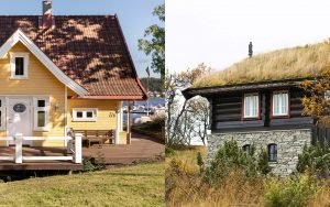 Hytte malt i Jotun 1124 Skagengul og hytte beiset med Trebitt Oljebeis i fargen